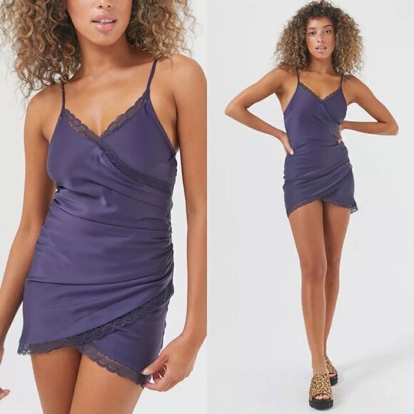 𝅺new UO Margaux Satin Wrap Slip Dress - Picture 1 of 8